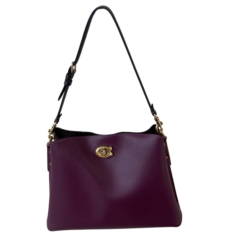 Coach Willow Shoulder Bag Plum Purple Pebbled Leather C2590 Brass Hardware